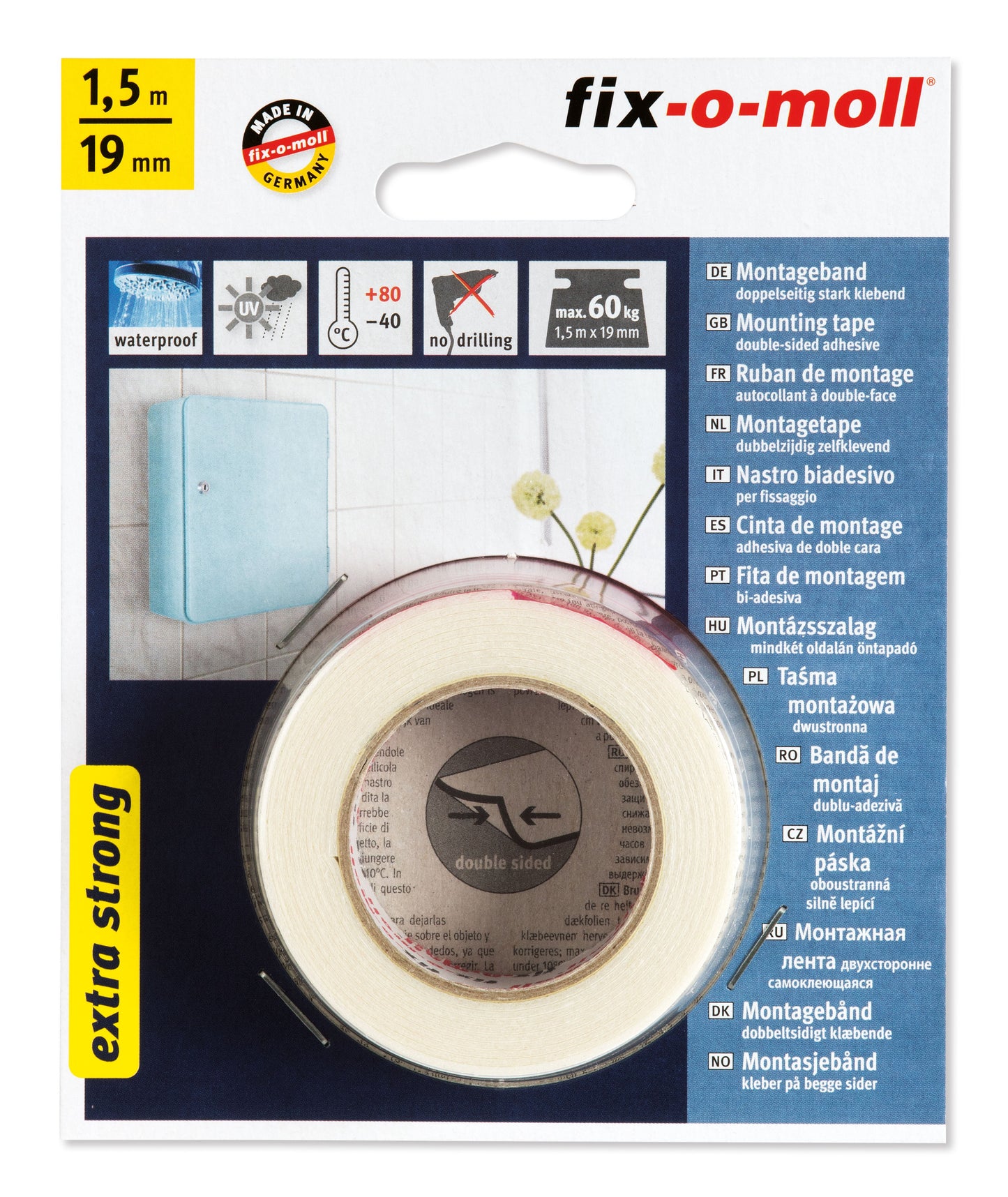 Monteringstape 1,5mx19mm 60kg
