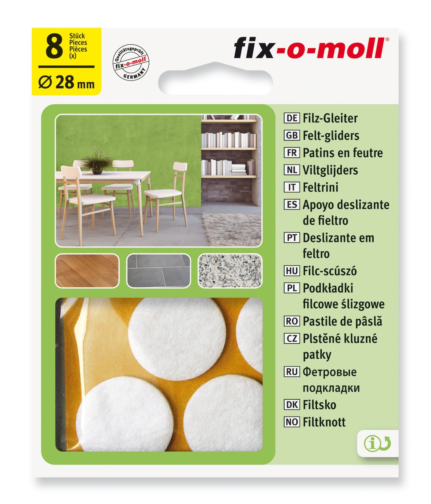 Filtknott Hvit 28mm (8 stk)