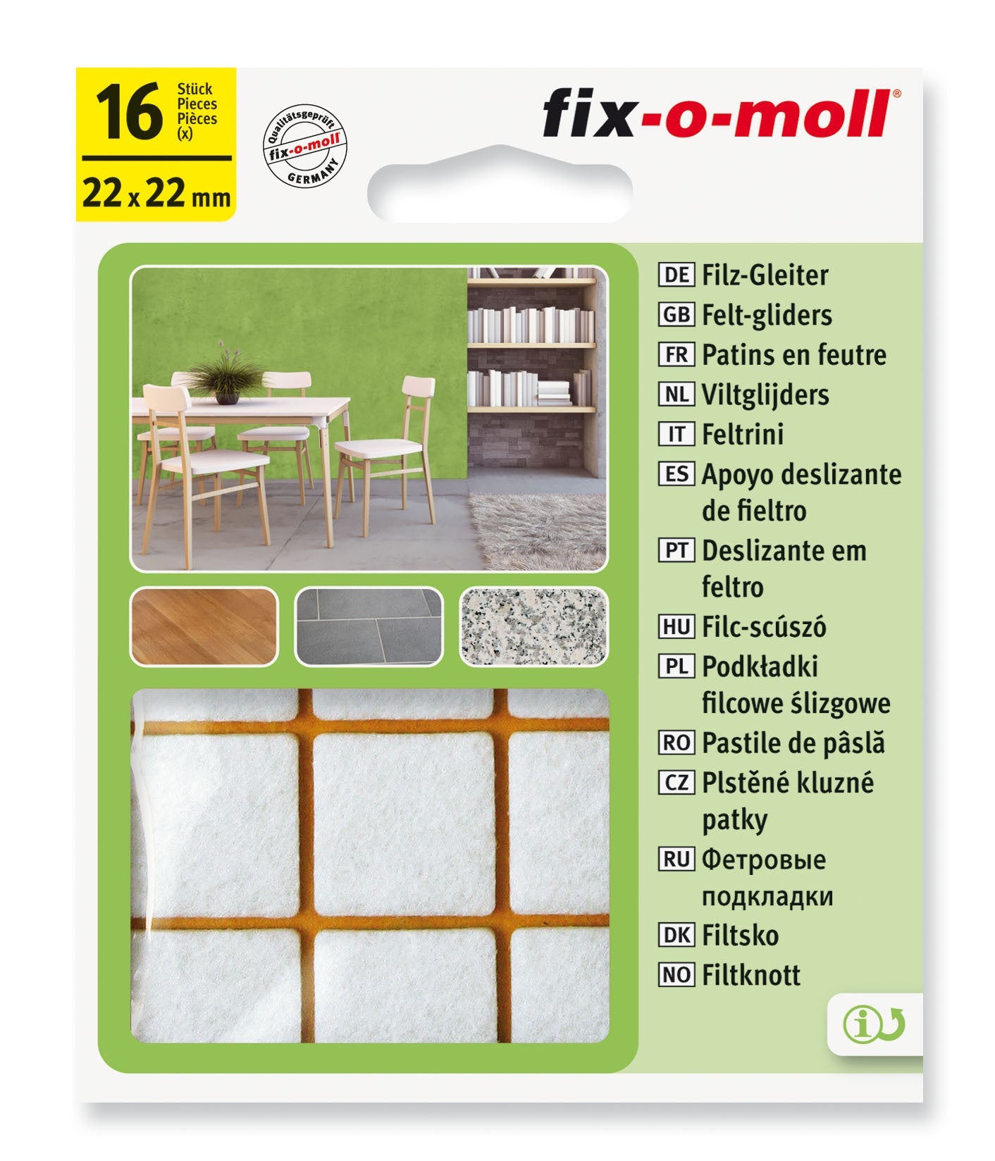 Filtknott Hvit 22x22mm (16 stk)