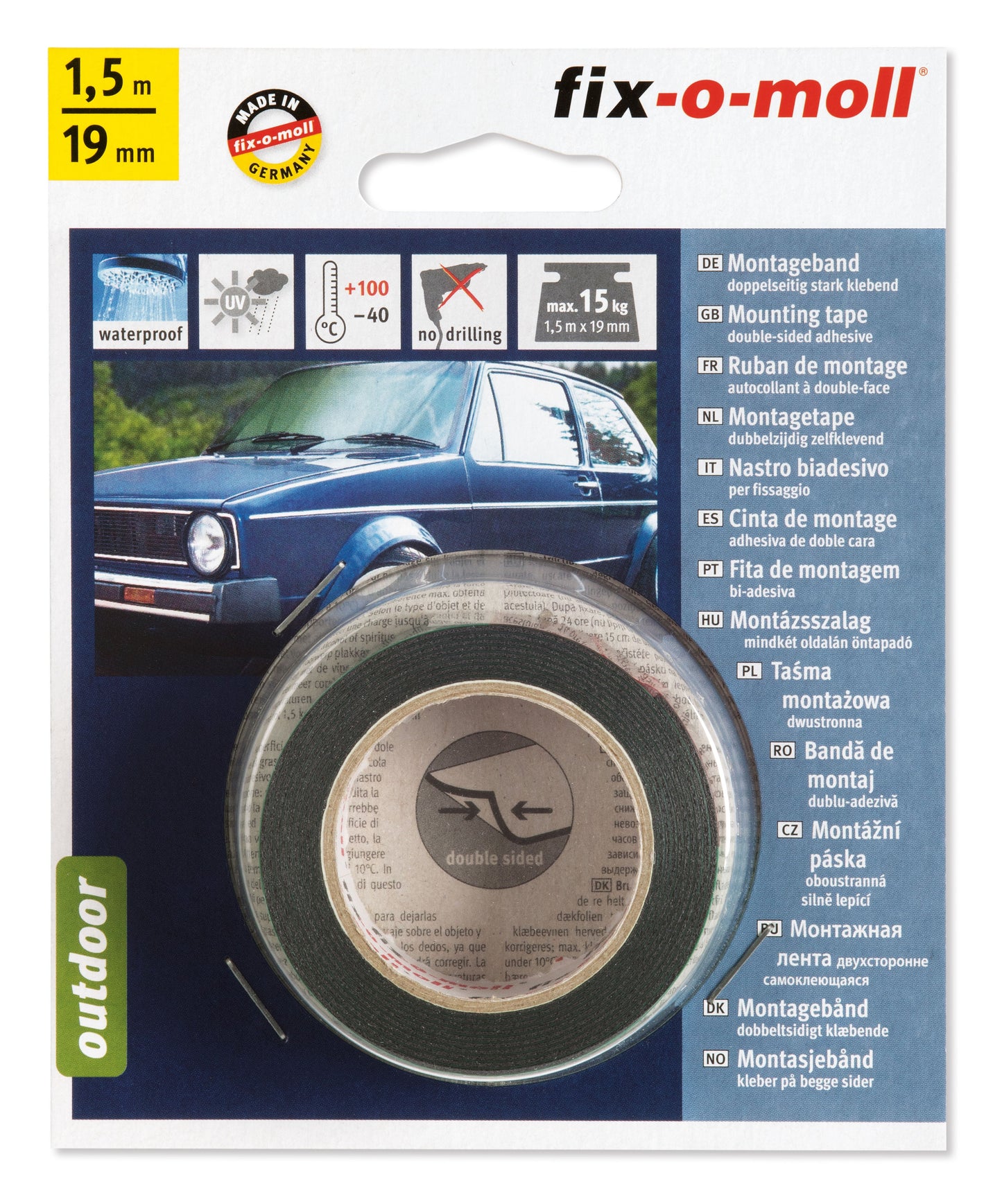 Monteringstape 1,5mx19mm 15kg