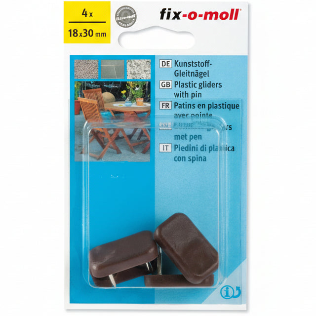 Plastglider Hage Brun m stift 18mm x 30mm (4 stk)