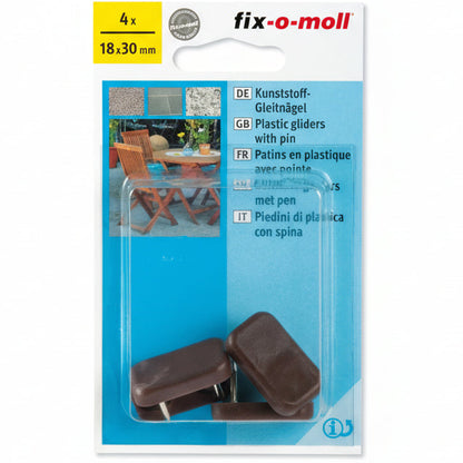 Plastglider Hage Brun m stift 18mm x 30mm (4 stk)