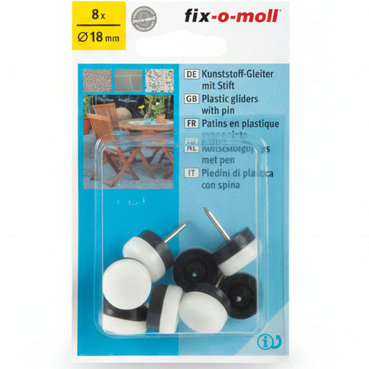 Plast m stift Hvit 18mm (8 stk)