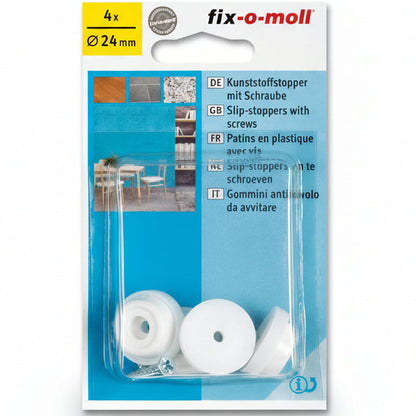 Plastglider Hage Hvit m skrue 24mm (4 stk)