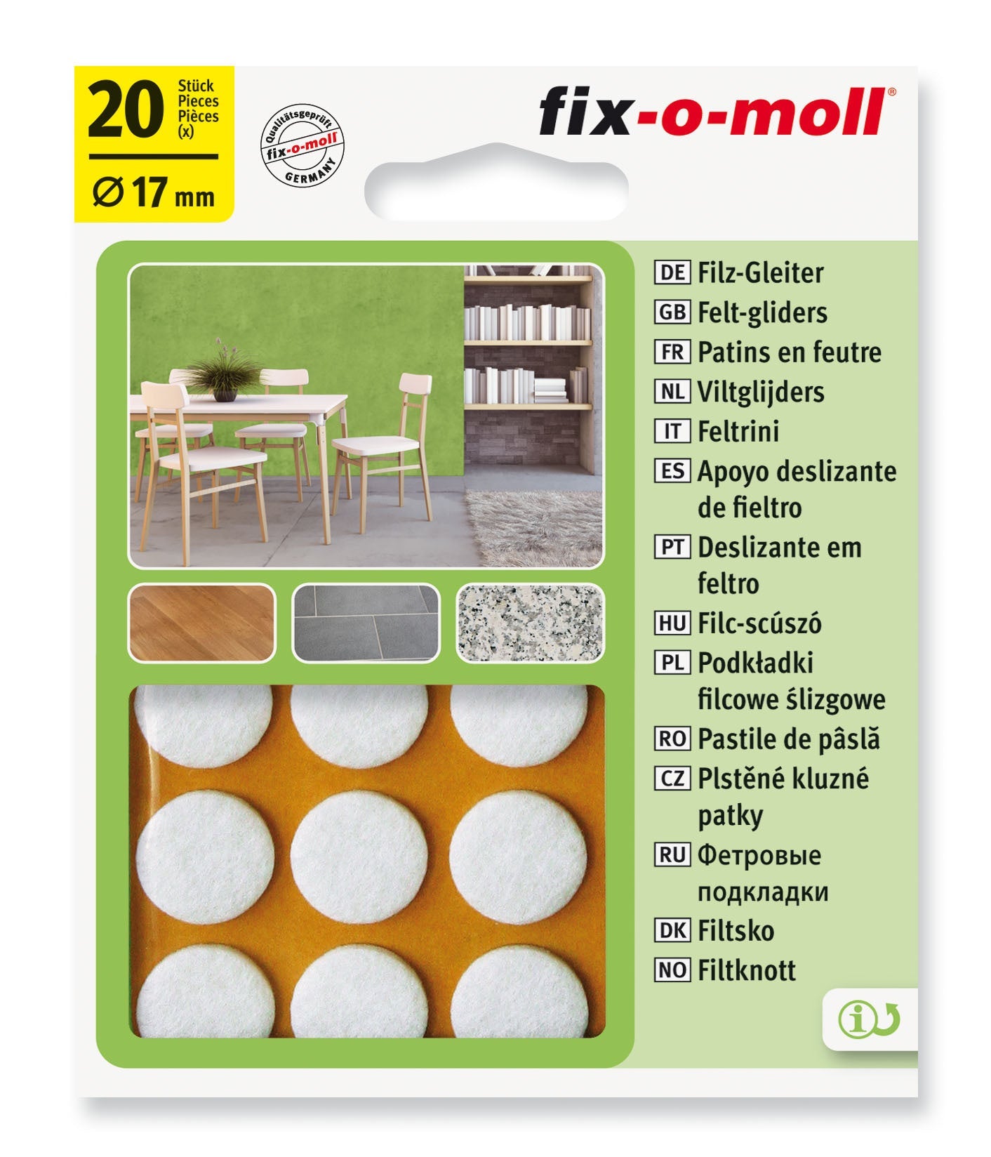Filtknott Hvit  17mm (20 stk)
