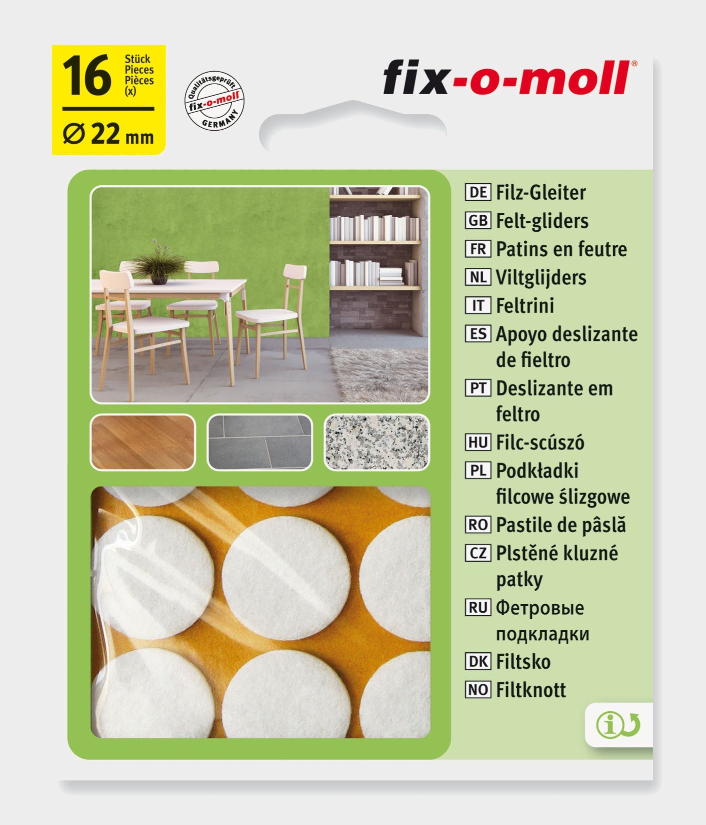 Filtknott Hvit  22mm (16 stk)