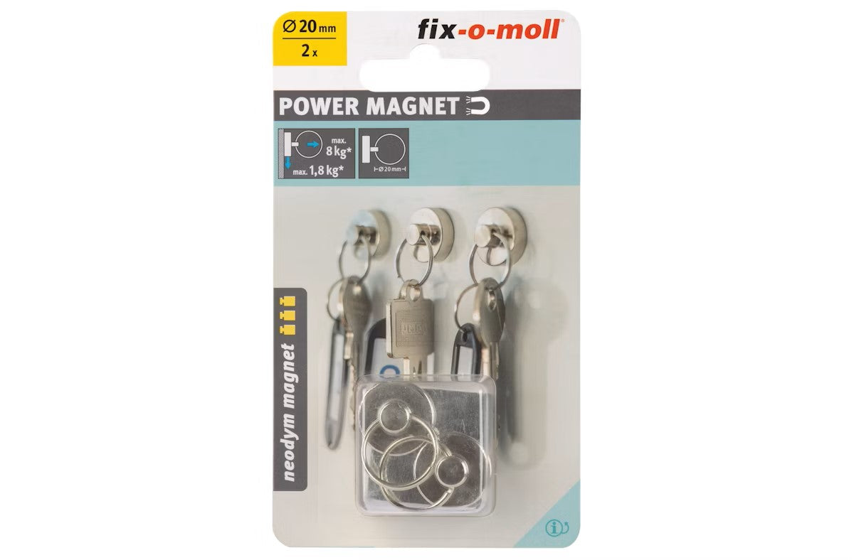 Magnet Nøkkelring Ø20mm 8kg neod.silver